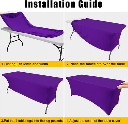 Smiry 2 Pack Spandex Table Cloth 4FT, Elastic Fitted Stretch Tablecloths for Rectangle Tables, Washable Table Cover for Outdoor, Wedding, Banquet & Parties (Purple, 48Lx30Wx30H Inch)