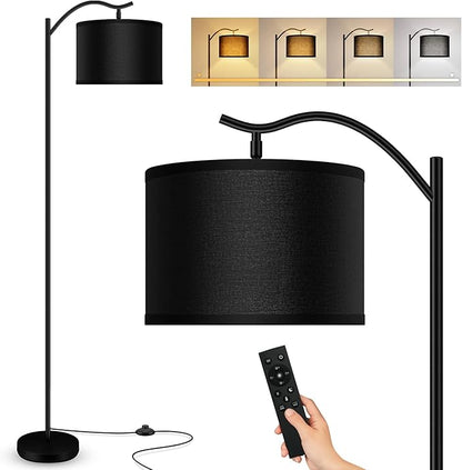 BoostArea Floor Lamp for Living Room,Arc Floor Lamp with Remote Control,Stepless Dimmable Brightness & Colors Temperature 2700k-6500k,Modern Standing Lamp for Bedroom Study Room Office,Black