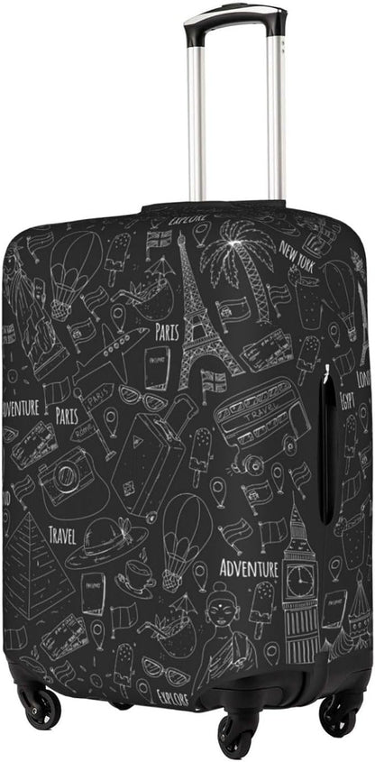 World Marks Luggage Cover for Suitcase and Luggage Tag Combination, Elastic Washable Anti-Scratch, Travel Adventure Explore Birthday Gift for Men Women (L 26-28 Inch Luggage)