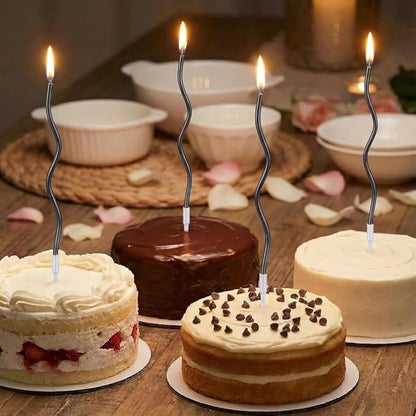 12-Count Spiral Birthday Candles, Long Twisty Party Candles with Candle Holders, Long Burning for Weddings, Birthdays, Party Decorations, Cupcakes, Anniversary and Meetups (Black)