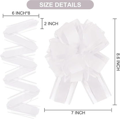 20pcs 7 Inch Pull Bows White Gift Wrap Bows for Gift Wrapping, Ribbon, Basket, Bridal, Shower, Christmas, Valentine's, Birthday Party Decorations