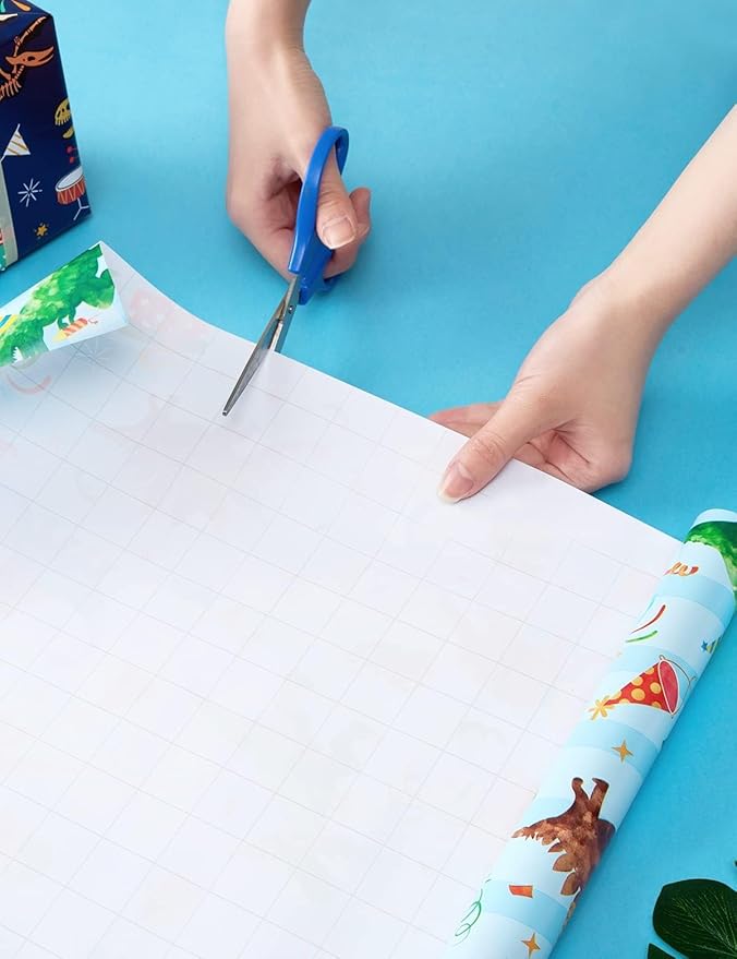 WERNNSAI Dinosaur Wrapping Paper Rolls - 3 Rolls 17” x 120” Happy Birthday Wrapping Paper Kids Wrapping Paper Rolls Boy Dinosaur Gift Wrap Paper Dinosaur Party Favor Happy Bday Wrap with Cutting Line on Back