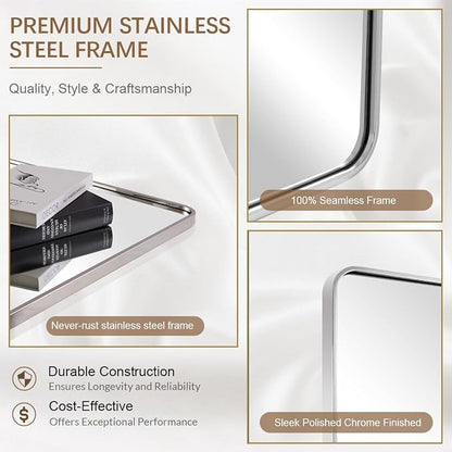 ANDY STAR 24x30'' Brushed Nickel Bathroom Vanity Mirror Over Sinks, Rounded Rectangle Bathroom Wall Mirror in 1'' Seamless Tube Metal Frame,SUS304-Anti-Rust, Wall-Mounted Horizontal/Vertical
