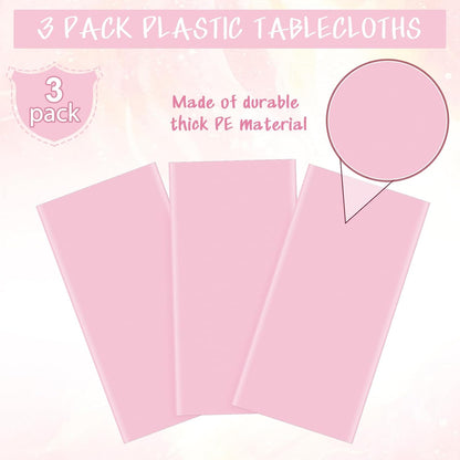 3Pcs Light Pink Tablecloth,Disposable Plastic Tablecloths,Waterproof Pink Rectangle Table Cover for Graduation Birthdays Weddings Anniversary Party Decorations,54 x 108 Inch
