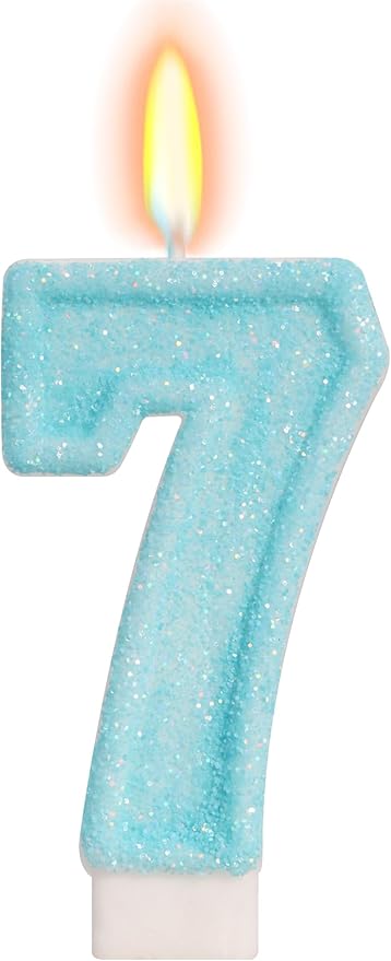 Blue Birthday Candles - Number 7 Candle for 7th Birthday Decorations for Girls Boys, Sky Blue Cake Decorations Sweet Theme Party Supplies