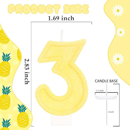Yellow Birthday Candles for Boys Girls - Number 3 Candle Cake Topper for Yellow Party Decorations Sunflower Birthday Decorations