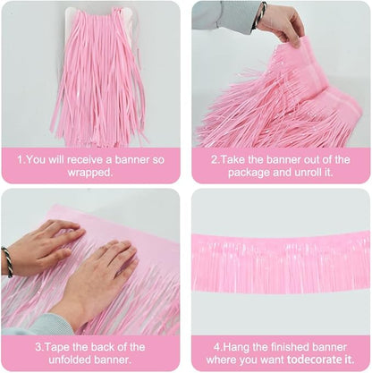 BEISHIDA 3 Packs Metallic Foil Fringe Garland Macaron Pink Wall Hanging Tinsel Fringe Banners for Car Floats Bridal Shower Wedding Birthday Easter Graduation Holiday Party Decoration(30 Feet)