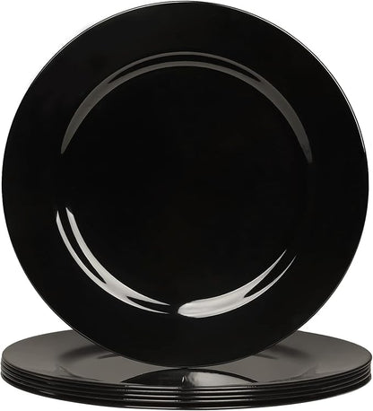 MAONAME Black Charger Plates Set of 6, 13-Inch Round Plate Chargers for Dinner Plate, Plastic Table Chargers for Wedding Decor, Party