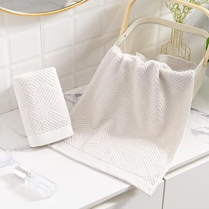 sense gnosis Lime White Hand Towel Set of 2 Super Soft Terry Striped Weave Pattern Ultra Absorbent 100% Cotton Bathroom Hand Towel 13 X 29 Inch, Beige