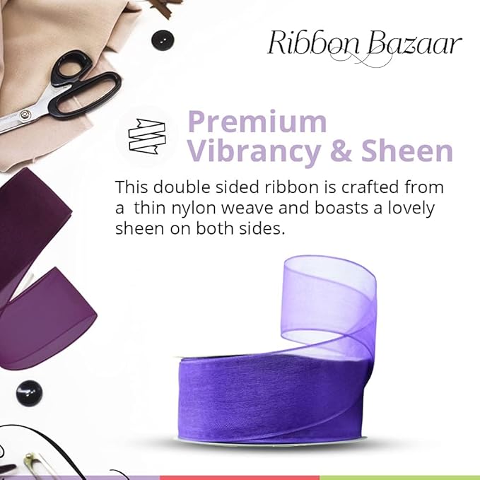 Ribbon Bazaar Sheer Organza Wired Ribbon - Wire Edged Ribbon for Floral Decor, Table Arrangements, Apparel Embellishment & More - 1-1/2" Royal Blue 25yd Spool