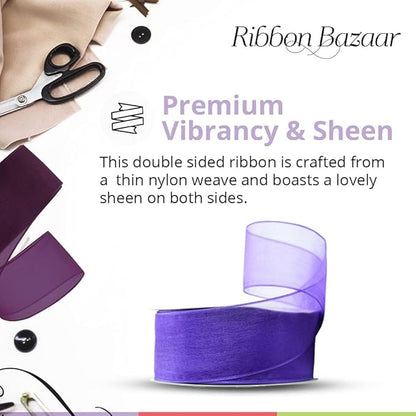 Ribbon Bazaar Sheer Organza Wired Ribbon - Wire Edged Ribbon for Floral Decor, Table Arrangements, Apparel Embellishment & More - 1-1/2" Royal Blue 25yd Spool