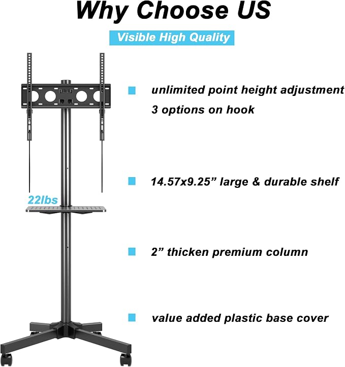 Mobile TV Carts on Wheels for 21-60 Inch Flat/Curved Panel Screens TVs