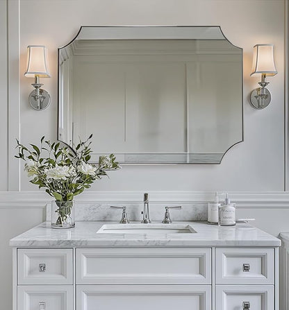 ANDY STAR 30x40 Inch Chrome Mirror, Scalloped Bathroom Mirror, Polished Chrome Framed Mirror in Anti-Rust Stainless Steel Metal Thin Frame Deep 1’’, Large Wall-Mounted Mirror (Horizontal/Vertical)