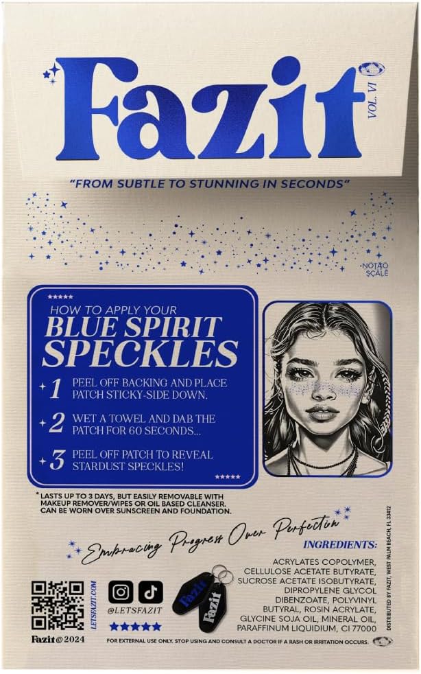 Fazit Makeup Patches - Blue Speckles - Glow Up Make-Up Patches - Cute Glitter Makeup Accessories for Women - Cosmetic Glitter for Face