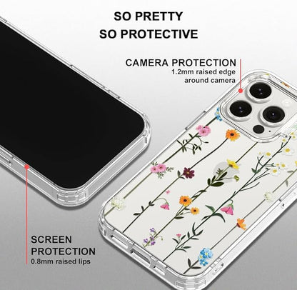 MOSNOVO Case for iPhone 15 Pro, [Buffertech 6.6ft Military-Grade Drop Protection] [Anti Peel Off Tech] Clear TPU Bumper Phone Case Cover Design - Wildflowers