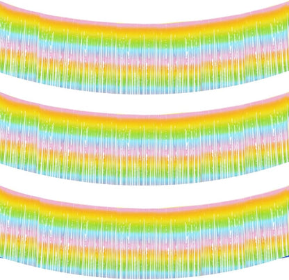 BEISHIDA 3 Packs Metallic Foil Fringe Garland Light Rainbow Wall Hanging Tinsel Fringe Banners for Car Floats Bridal Shower Wedding Birthday Easter Graduation Holiday Party Decoration(30 Feet)