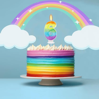 Rainbow Candles for Birthday Cakes, Rainbow Themed Cake Topper Birthday Party Decorations, 6th Number Candle (Number 6)