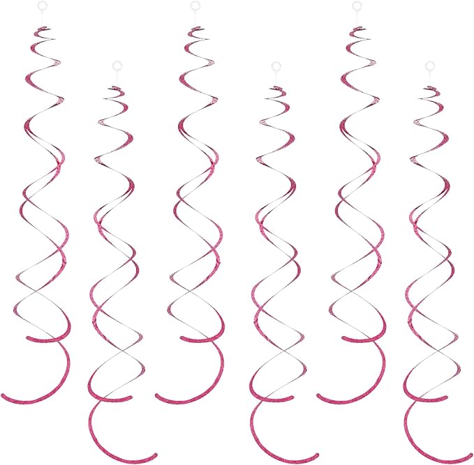 PIGETALE 30 Pieces Iridescent Hot Pink Hanging Swirl Decorations Plastic Streamers Foil Swirls Ceiling Decorations Wedding Holiday Celebration Bachelorette Baby Shower Birthday Party Decorations