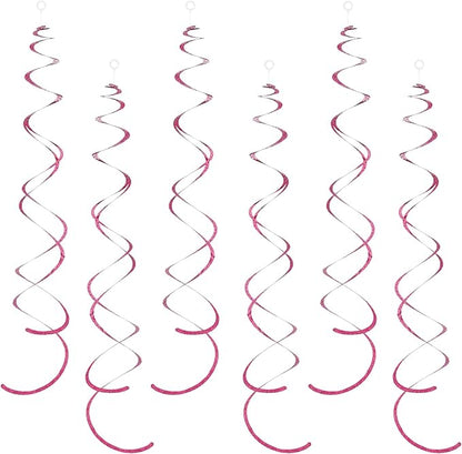 PIGETALE 30 Pieces Iridescent Hot Pink Hanging Swirl Decorations Plastic Streamers Foil Swirls Ceiling Decorations Wedding Holiday Celebration Bachelorette Baby Shower Birthday Party Decorations