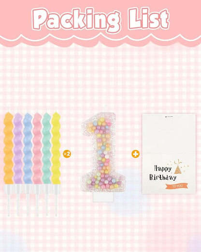 Birthday Candles for Cake, Pink Number Candles, Cake Candles with Greeting Card for Birthday Party Wedding Anniversary Celebrations（1 Candle,White Number Macaron）