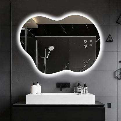 Asymmetrical Lighted Mirror for Bathroom,Modern LED Vanity Mirror with Backlit,Fog-Free,Tri-Color Dimmable Lighting with Memory Function,Hardwire Ready [Horizontal/Vertical] 30" H x 22" W