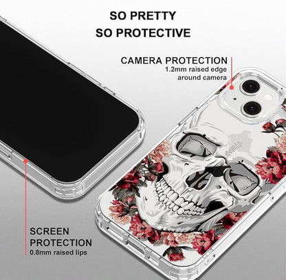 MOSNOVO for iPhone 13/14 Case | Military Grade 6.6ft Drop Tested | Clear with Red Flower Skull Design