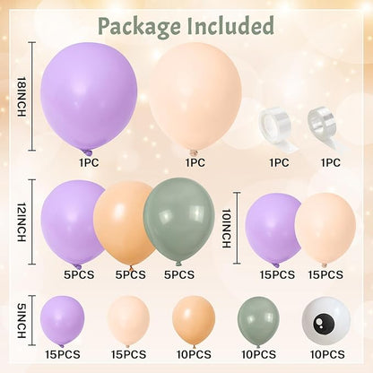 Monster Balloons Arch Kit, Pastel Green Pink Purple Balloon Garland Light Mint Green Pastel Orange Nude Balloons Eyeball Balloon for Monster Cartoon Party Inc Decorations Kids Birthday Party Supplies
