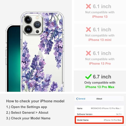 MOSNOVO Case for iPhone 13 Pro Max, [Buffertech 6.6ft Military-Grade Drop Protection] [Anti Peel Off Tech] Clear TPU Bumper Phone Case Cover Design - Lavender