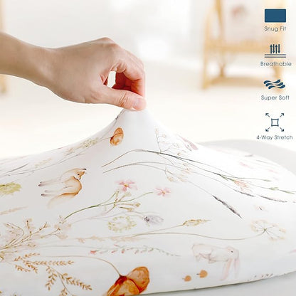 GRSSDER Ultra Soft Bassinet Sheets 2 Pack, Stretchy Breathable Knit Bassinet Mattress Sheets for Baby, Universal Fitted Baby Cradle Moses Basket Oval Rectangle Pads Safe and Snug, Stylish Flora