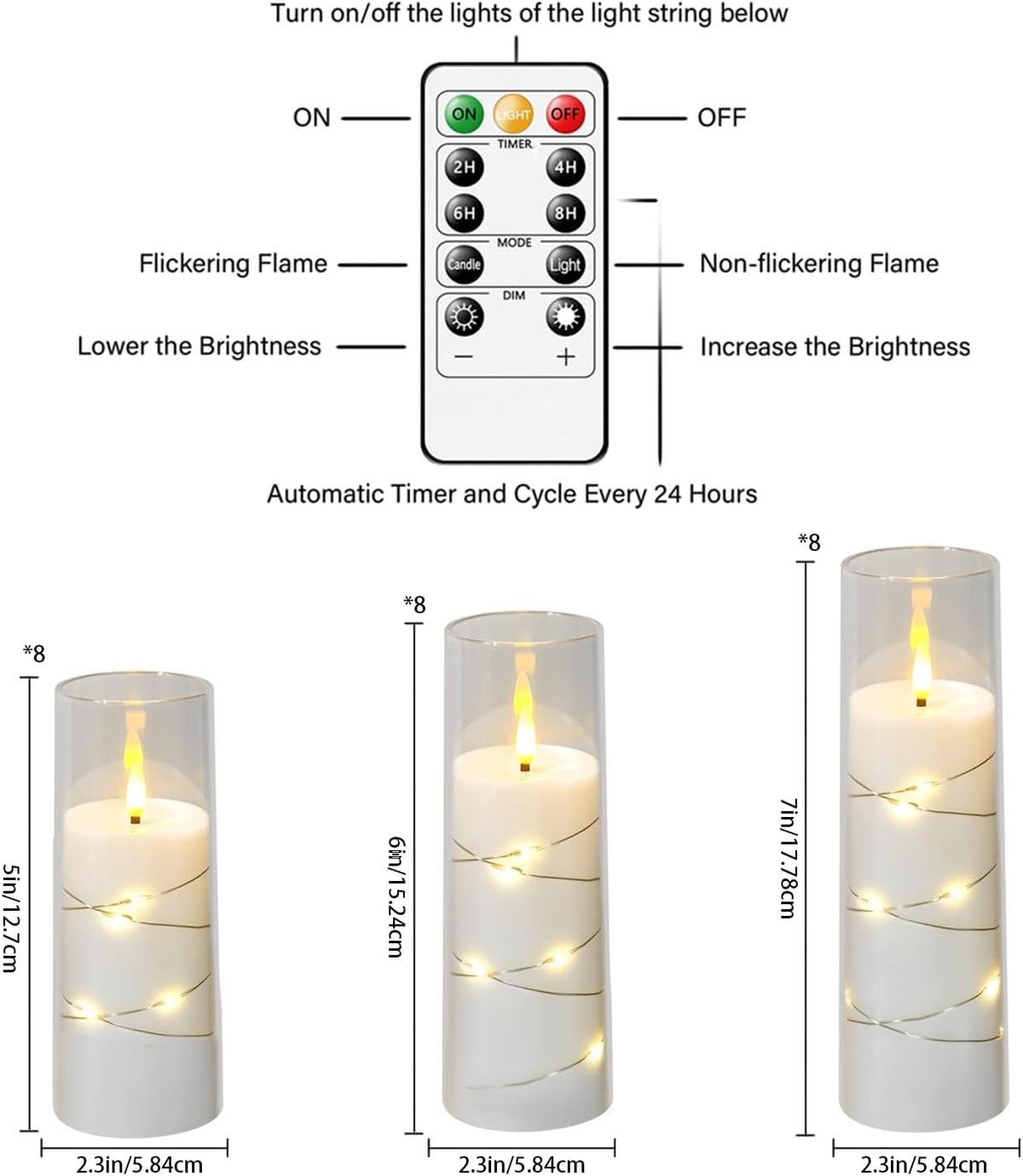 Flickering Flameless LED Candles,Battery Operated Candles 24 Pcs with Embedded Star String,Acrylic LED Pillar Candles with Remote,Suitable for Home Decoration to Create an Atmosphere (White)