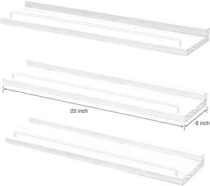 RYOFOBETTO 22 inches Long Floating Shelves, Bathroom Decor Shelves Over Toilet, Farmhouse Wall Shelves for Living Room, Bedroom, Picture Frames, Plants, Kitchen, Set of 3 (White)