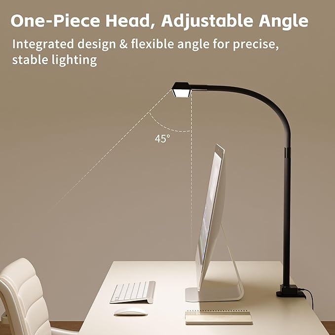 Architect Desk Lamp with Clamp, Eye-Caring Clip on Desk Lights for Home Office, Touch Control Dimmable LED Computer Light with Color Changing, 24W Bright Desktop Lamp for Drawing Crafts, Black