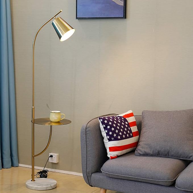 Hsyile Lighting KU300214 Creative Bedroom & Living Room Floor Lamp with a Table,Office and Reading Light - E26 Base - Brushed Antique Brass Finish