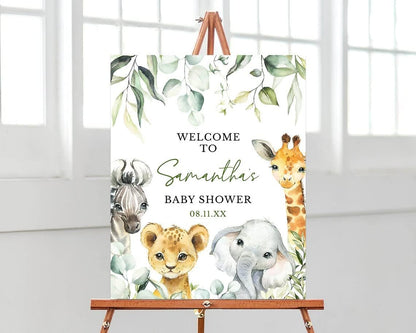 Personalized A Little Wild One Baby Shower Welcome Sign, Woodland Jungle Baby Shower Poster, Greenery Woodland Animals Baby Shower Decoration