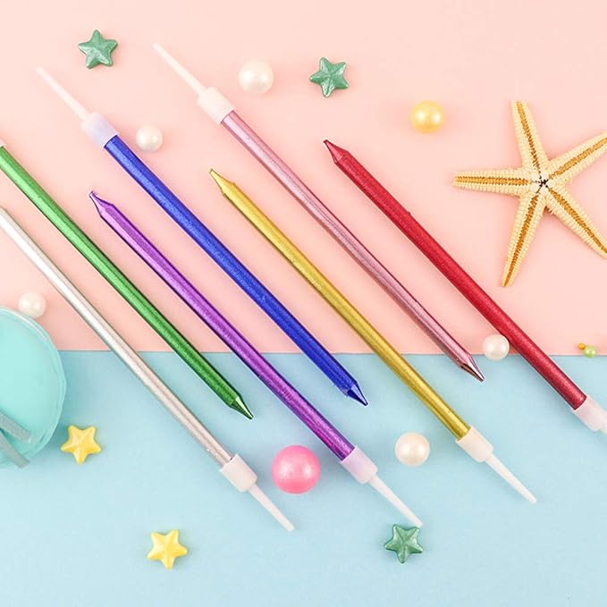 12 Count Long Thin Champagne Silver Birthday Cake Candles in Holders for Birthday Wedding Party Cupcake Decorations Tall Candle 12 Pieces