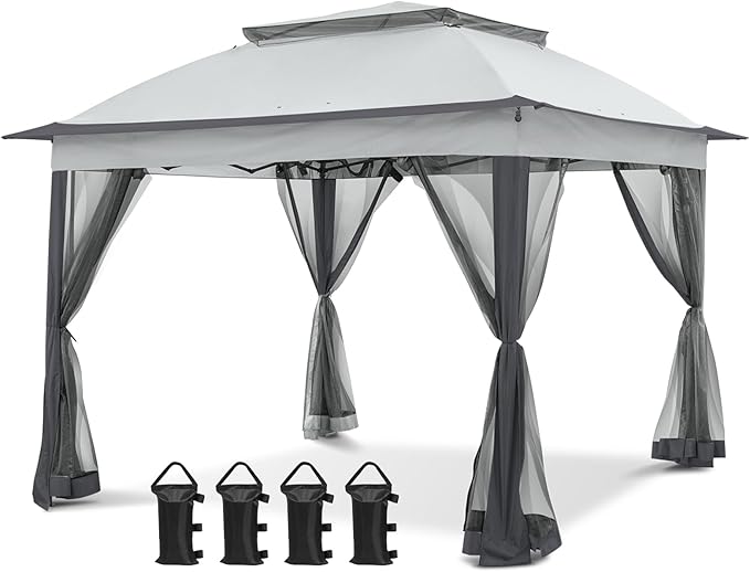 COOS BAY 11x11 Pop Up Gazebo with Mesh Netting, Instant Outdoor Canopy Tent, Water Resistant Shelter with UPF 50+ UV Protection, 121 Sq Ft Coverage, Gray