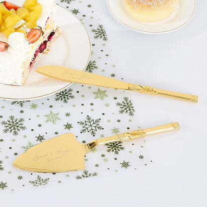 TUKDAK Cake Cutting Set for Wedding, Personalized Gold Cake Knife and Server Set, Custom Cake Serving Set, Engraved Pastry Pie Server Cake Pizza Cutter, Birthday Bridal Gift (CUS-Classic)