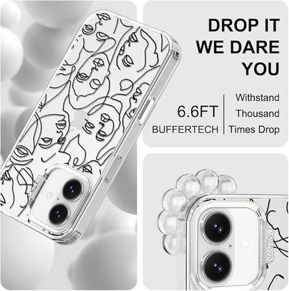 MOSNOVO for iPhone 17 Case | Military Grade 6.6ft Drop Tested | Camera Control | Clear with Abstract Face Line Art Design