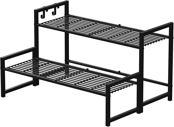 Garden 4 you 2 Tier Metal Plant Stand Outdoor Indoor Waterproof, Stackable Heavy Duty Tall Plant Shelf Flower Pot Holder for Garden, Display Rack, Black
