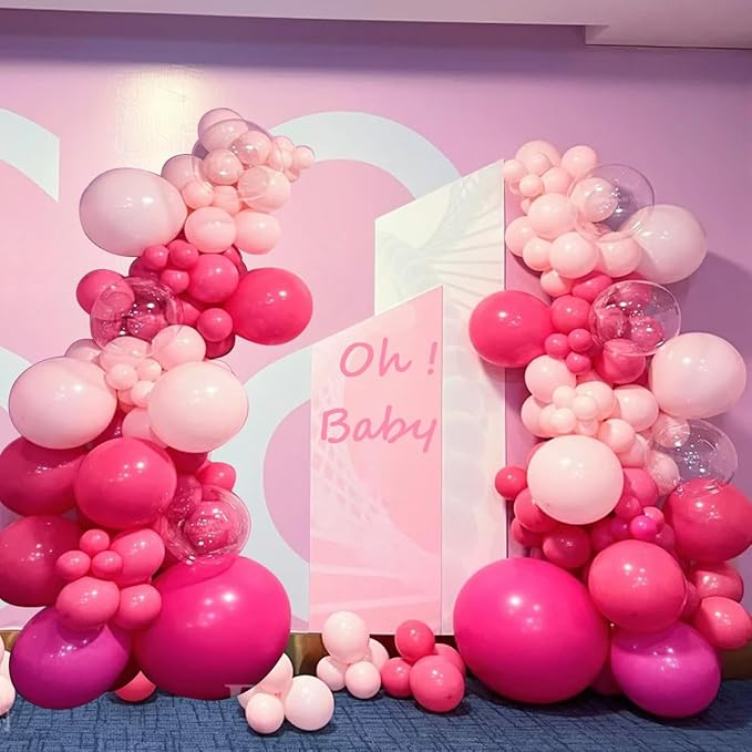 MEBAY Pink Balloon Garland Arch Kit, 155 Pcs Different Shades of Pink Balloons for Girls Women Princess Birthday Bridal Baby Shower Wedding Party Decorations