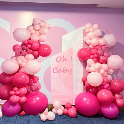 MEBAY Pink Balloon Garland Arch Kit, 155 Pcs Different Shades of Pink Balloons for Girls Women Princess Birthday Bridal Baby Shower Wedding Party Decorations