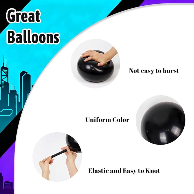 60pcs Blue and Purple Balloons 12inch with Metallic Purple Black Teal Blue Confetti Balloons for Video Game Birthday Party Decorations