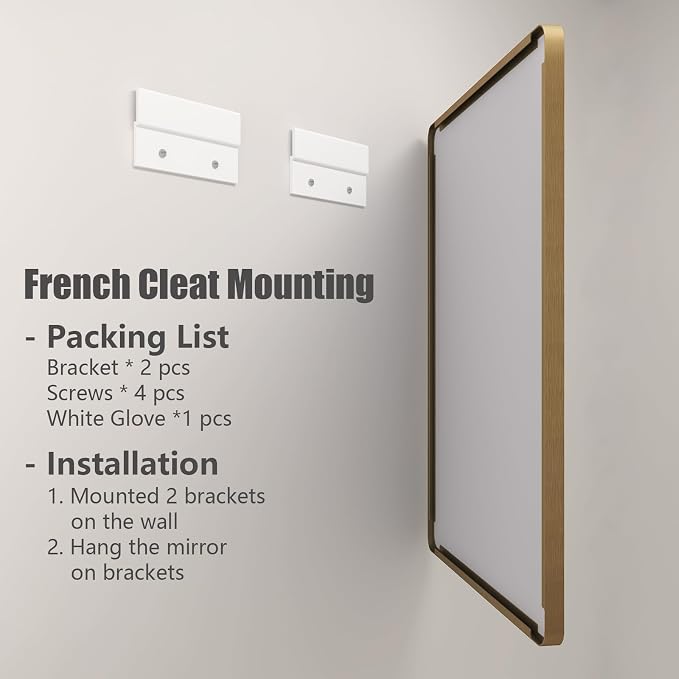 50x40 Inch Gold Bathroom Mirror, Rounded Rectangle Gold Frame Mirror, Brushed Gold Brass Bathroom Vanity Mirror Wall-Mounted, Anti-Rust, Hangs Horizontally or Vertically