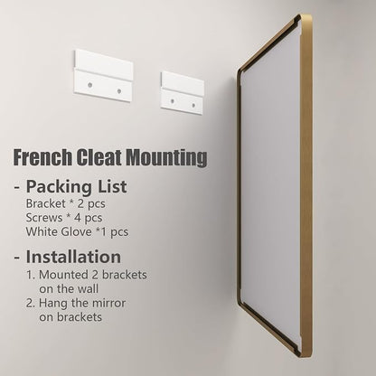 50x40 Inch Gold Bathroom Mirror, Rounded Rectangle Gold Frame Mirror, Brushed Gold Brass Bathroom Vanity Mirror Wall-Mounted, Anti-Rust, Hangs Horizontally or Vertically