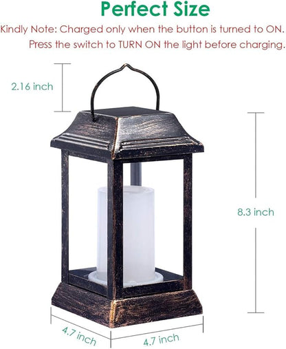 TomCare Solar Lights Metal Flickering Flame Solar Lantern Outdoor Hanging Lanterns Lighting Heavy Duty Solar Powered Waterproof LED Flame Lights for Patio Garden Christmas Decorations, 2 Pack (Bronze)