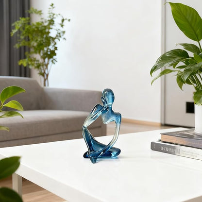 Dnoifne Abstract Gradient Blue Resin Thinker Statue, Modern Translucent Sculpture Ornament, Artistic Desk & Shelf Decor, Perfect Housewarming Gift for Living Room and Office