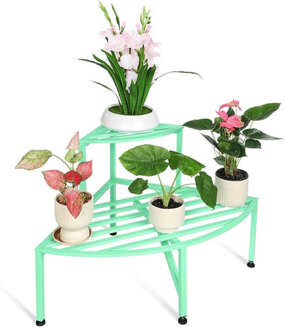 Dipion Corner Plant Stand Outdoor Metal,2 Tier Heavy Duty Ladder Plant Shelf Indoor for Multiple Plants,37.08" L x 22.83" W x 20.07" H,Mint Green
