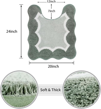 Green Toilet Rugs U-Shaped 24x20inch,Non Slip Absorbent Quick Dry Coutour Bathroom Rug for Shower Room Toilet,Microfiber Bath Mats for Bathroom Floor Washable Carpet for Shower Toilet