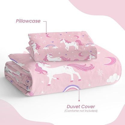 SANDJEST Unicorn Duvet Cover Sets Twin Size for Kids Girls, Include 1 Polyester Comforter Cover 68x86 Inches and 1 Pillowcase 20x26 Inches, Comforter Not Included, Gift for Christmas Birthday