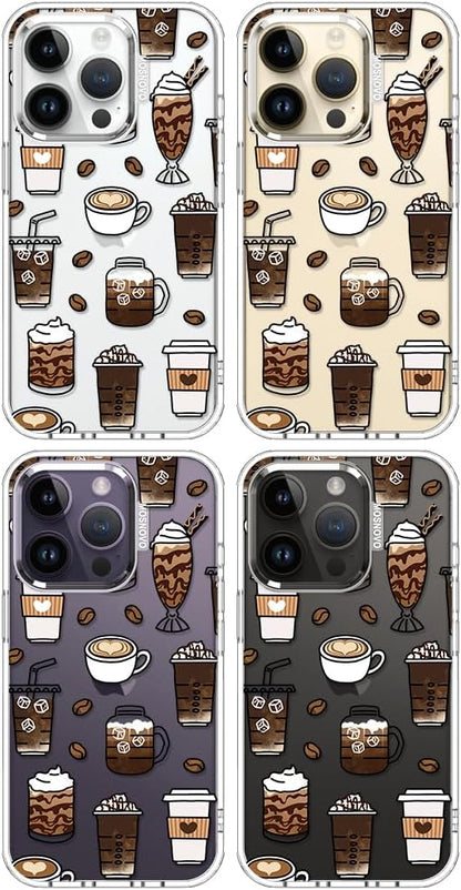 MOSNOVO Case for iPhone 14 Pro, [Buffertech 6.6ft Military-Grade Drop Protection] [Anti Peel Off Tech] Clear TPU Bumper Phone Case Cover Design - Coffee